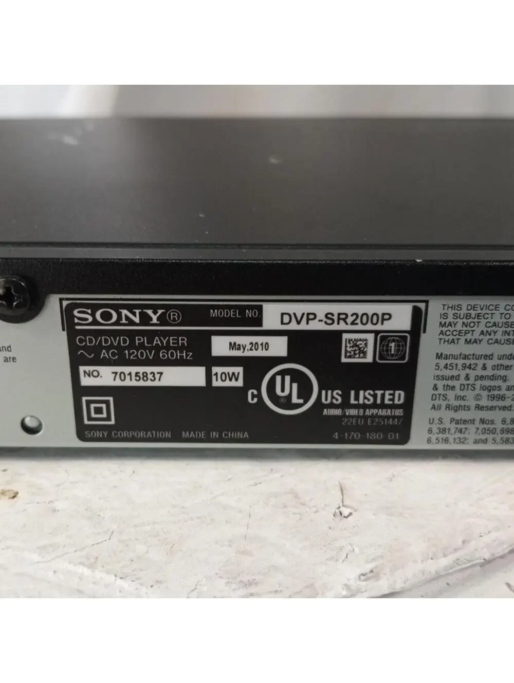 Sony DVP-SR200P DVD CD Player Dolby Digital DTS Compact Black RCA AV Tested Work